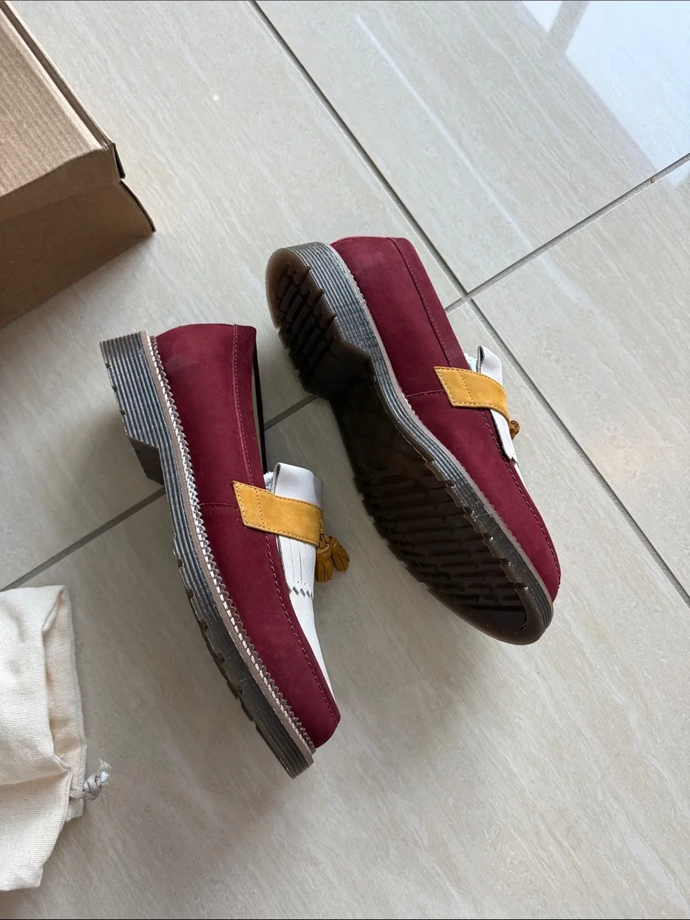 KIDSUPER STUDIOS x Cocker Colorblock Tassel Loafers - Burgundy, White & Mustard
